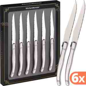 Foto: Kitchenmonster steakmessen laguiole deluxe   messenset 6 stuks   rvs steakmessen vaatwasserbestendig