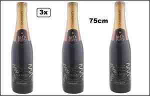 Foto: 3x champagne fles opblaasbaar 75 cm party festival thema feest oud en nieuw fun drinken decoratie
