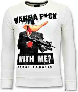 Foto: Rhinestones sweater heren   shooting duck gun trui   wit