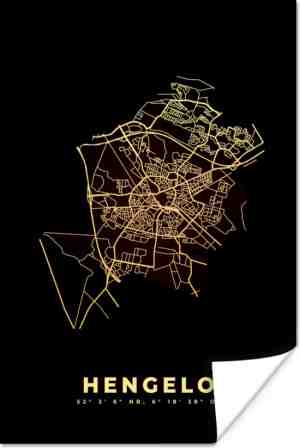 Foto: Poster plattegrond   kaart   hengelo   stadskaart   nederland   40x60 cm