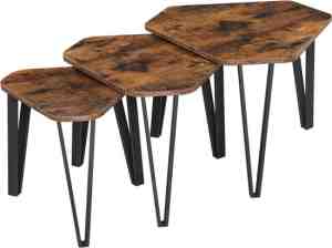 Foto: Cgpn bijzettafelset 3 st  nachtkastjes salontafels met metalen poten eenvoudige constructie industrieel ontwerp vintage bruin zwart lnt14bx