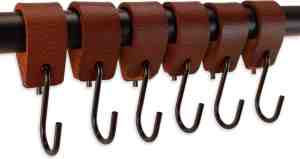 Foto: Brute strength leren s haak hangers cognac 6 stuks 12 5 x 2 5 cm zwart zilver leer handdoekhaakjes ophanghaken kapstokhaak