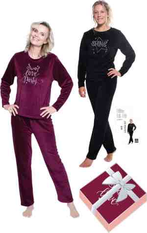 Foto: Dames velours pyjama lounge set huispak in geschenkdoos maat 3840 kleur zwart