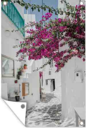Foto: Muurdecoratie wit   weg   griekenland   120x180 cm   tuinposter   tuindoek   buitenposter