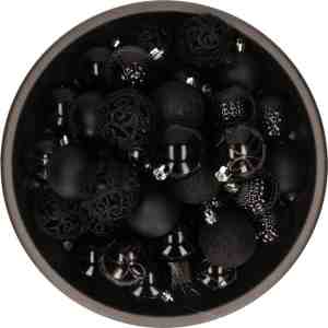 Foto: Bellatio decorations kerstballen   37 stuks   zwart   mix   kunststof   6 cm