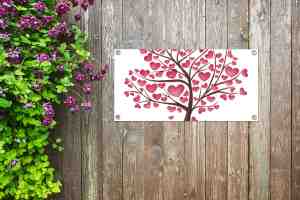 Foto: Tuinposter een illustratie van een boom met hartjes 60x30 cm