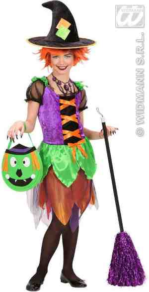 Foto: Widmann heks spider lady voodoo duistere religie kostuum witch of colors meisje multicolor maat 158 halloween verkleedkleding