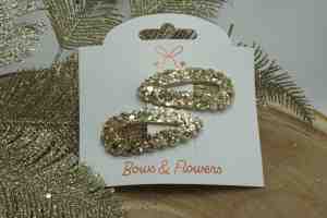 Foto: Klik klak glitter licht goud set van 2 kerst haarclip bows and flowers