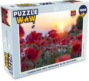 Foto: Puzzel landschap met papavers in de ochtend legpuzzel 1000 stukjes volwassenen