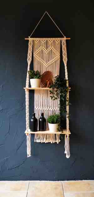 Foto: Macram wanddecoratie   wandkleed   plantenhanger   150x50cm   met planken   home decoratie   muuropknoping   wandhanger   woonkamer