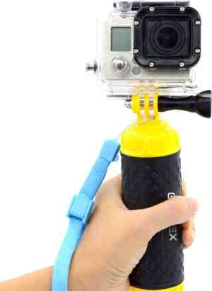 Foto: Garpex drijvende handgrip   drijvend statief   universeel   bobber zwart met geel   geschikt voor alle action cameras   inclusief verstelbare polsband en duimschroef