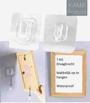 Foto: Zelfklevende haken 4 stuks ophangsysteem extra stevig muur hanger ophanghaakjes wand haken dubbelzijdig schilderij haakjes fotolijst haakjes waterproof zonder gaten ophangen