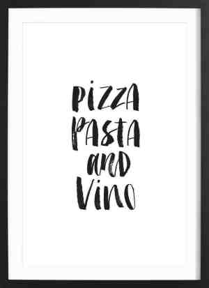 Foto: Juniqe poster in premium houten lijst pizza pasta and vino 20x30