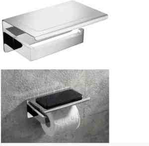 Foto: Badkamer accessoires roestvrij staal badkamer artikel toiletpapierhouder toiletrolhouder met plankje zilver