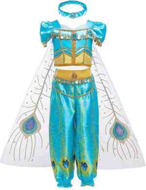 Foto: Luxe prinses jasmine pauw jasmine pauw verkleed kostuum 4 delig 110 116 120 5 6 jaar arabische prinsessen jurk cadeau meisje