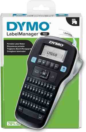 Foto: Dymo labelmanager 160 labelmaker draagbare labelprinter met azerty toetsenbord inclusief zwart wit d1 labeltape 12 mm voor thuis en op kantoor