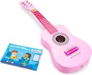 Foto: New classic toys houten speelgoed gitaar met draagriem roze inclusief muziekboekje