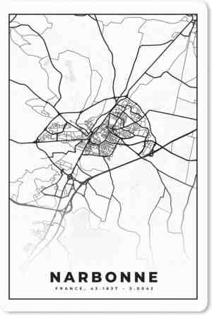 Foto: Muismat   mousepad   plattegrond   narbonne   kaart   frankrijk   stadskaart   zwart wit   40x60 cm   muismatten