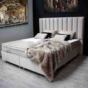 Foto: Boxspring bed met opbergruimte 160 x 200 cm opbergbed leonar velvet beige eric kuster stijl