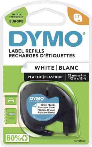 Foto: Dymo letratag originele plastic labels zwart afdrukken op witte etiketten 12 mm x 4 m zelfklevende multifunctionele labels voor letratag labelprinters gemaakt in europa