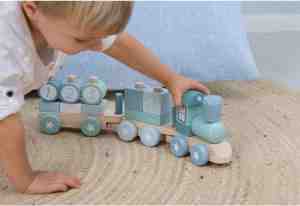Foto: Little dutch speelgoed houten trein met blokken   mint