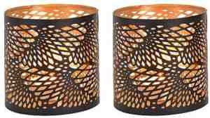 Foto: 2x theelichthouderswaxinelichthouders windlichten zwartgoud spiraallijnen patroon 13 cm   kaarsenhouderslantaarns   sfeer lichtjes