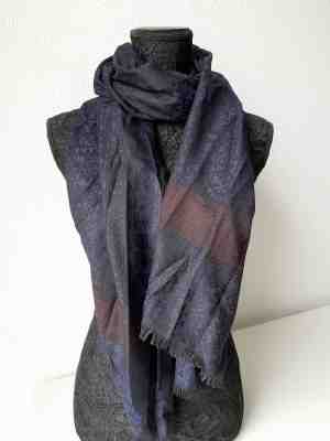 Foto: Sjaal dames jaquard blauw zwart bordeaux rood 75 x 175 cm sjaaltje omslagdoek accessoire