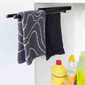 Foto: Eleganca uittrekbaar handdoekrek handdoekhouder uitschuifbaar handdoekstang keuken of badkamer horizontaal en verticaal te gebruiken 2 armen aluminium zwart
