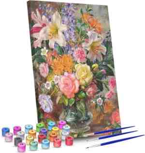 Foto: Rubye schilderen op nummer volwassenen bloemen in vaas inclusief verf en penselen canvas schildersdoek kleuren op nummer 40x50cm