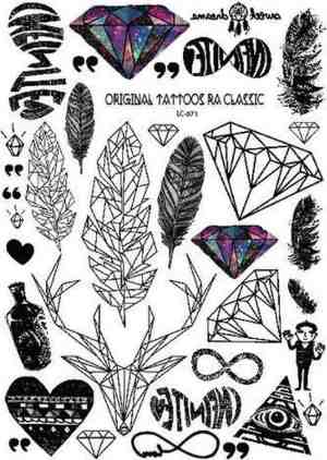 Foto: Plak tattoos   kleurrijke metallic tattoo   body choker   tijdelijke tatoeage   festival tatoes   zomer feest tatoeages   tattoo   1 vel diamant hert
