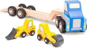 Foto: New classic toys houten vrachtwagen voor bouwtransport inclusief 2 bouwvoertuigen