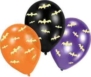 Foto: Halloween set van 6x stuks halloween glow in the dark ballonnen met vleermuis print 30 cm halloween feestversiering decoratie