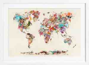 Foto: Juniqe poster in premium houten lijst wereldkaart aquarel 30 x 45