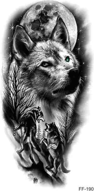 Foto: Wolf sleeve tattoo tijdelijke tattoo sleeve volwassenen neptattoo wolf temporary tattoo 205 cm x 95 cm