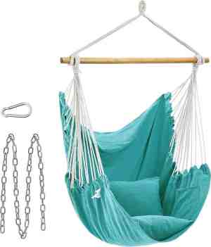 Foto: Hangstoel hangschommel hangstoel met 2 kussens metalen ketting tot 150 kg belastbaar binnen en buiten woonkamer slaapkamer turquoise
