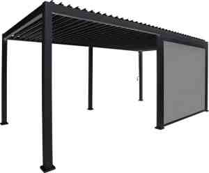 Foto: Mijnterras nl   pull down screenzijwand met textileen   charcoal voor mirador en orion pergola 400cm