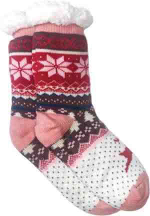 Foto: Merino wollen sokken licht roze met sneeuwvlok maat 35 38 huissokken antislip warme winter