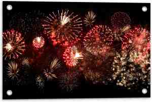 Foto: Tuinposter verzameling vuurwerkpijlen in rode tinten 60 x 40 cm foto op wanddecoratie voor buiten en binnen