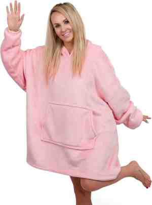 Foto: Smileify hoodie deken pro   fleece deken met mouwen   plaid   snuggie   hoodie blanket   snuggle hoodie   comfy   licht roze
