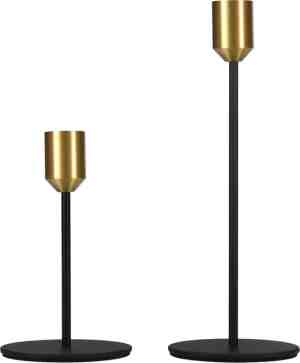 Foto: Quvio kandelaars   set van 2   groot en klein   kaarsenhouders   kaarsenstandaard   kaarsenonderzetter   woonaccessoires   decoratieve accessoires   metaal   zwart en goud