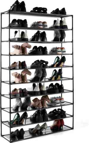 Foto: Vivid green schoenenrek xxl   ruimte voor 40 paar schoenen   schoenenbank   schoenenkast   10 laags   kunststof   zwart