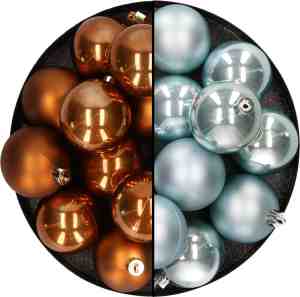 Foto: Kunststof kerstballen 6 cm 24x stuks bruin en lichtblauw