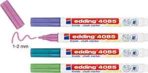 Foto: Krijtstift edding 4085 4 kleuren krijtmarkers groen metallic blauw metallic paars metallic en roze ronde punt 1 2mm