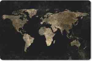 Foto: Muismat wereldkaartenkerst illustraties   goudkleurige wereldkaart op een zwarte achtergrond met een beetje goud muismat rubber   27x18 cm   muismat met foto