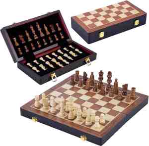 Foto: Houten chess schaakspel opklapbaar schaakbord compleet met schaakstukken 30 x 5 cm