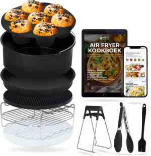 Foto: Happy goods airfryer geschikt   incl bakpapier siliconen bakje   heteluchtfriteuse accessoires xl   accesoires voor keuken   bakjes   bakplaat   airfryer geschikt kookboek   20 cm