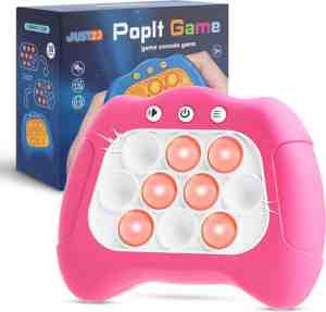 Foto: Just23 pop it game   quick push verbeterde versie   roze   pop it controller spel   pop or flop   met 4 speelmodus   incl  batterijen