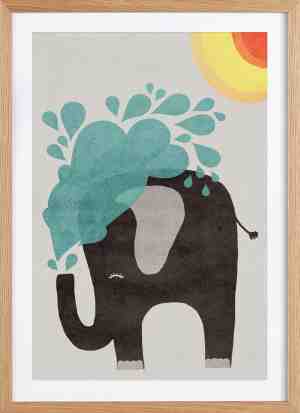 Foto: Juniqe poster in premium houten lijst funny elephant 2 20x30 blauw