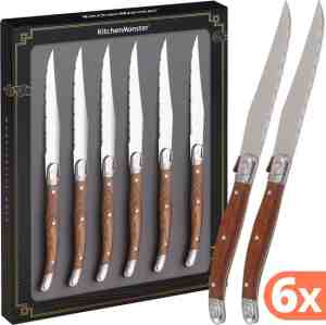 Foto: Kitchenmonster steakmessen laguiole deluxe   messenset 6 stuks   rvs en rozenhout