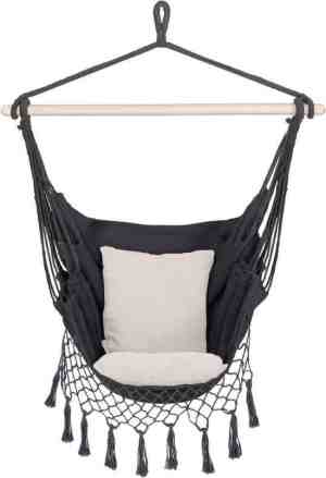Foto: Springos hangstoel binnen buiten met 2 kussens boekenvak ook voor kinderen belastbaar tot 150 kg antraciet   wit